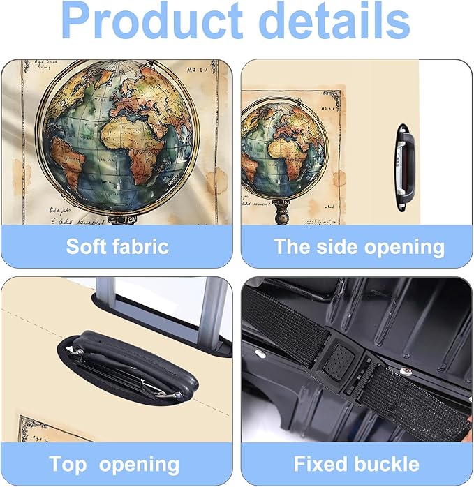 Luggage Cover Washable Suitcase Protector Anti-scratch Suitcase cover Fits 20-34 Inch Luggage (Globe, L(28-30inch suitcase))
