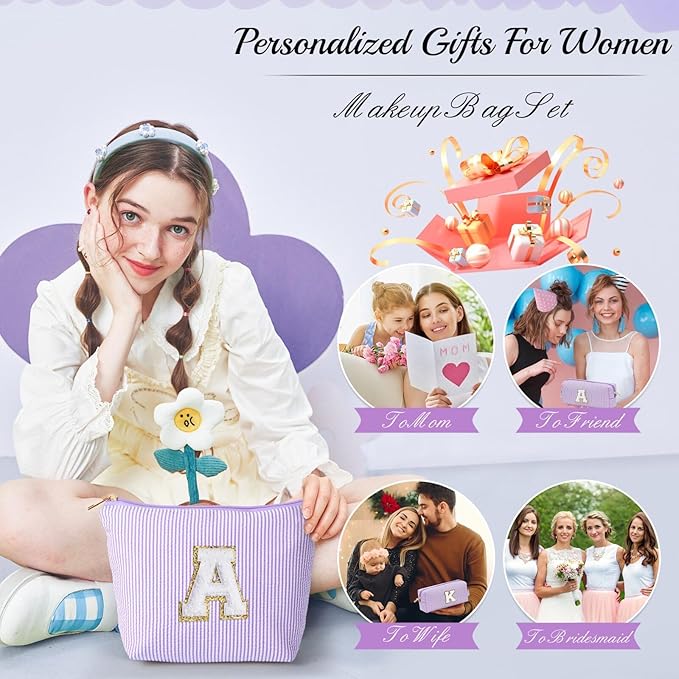 YOOLIFE Birthday Gifts for Women Mom - Makeup Bag Gifts Idea for Her Mom Teacher | Personalized Cute Initial Makeup Bag Pouch for Women Friends Female Girlfriend Wife | Cosmetic Travel Toiletry Bag I