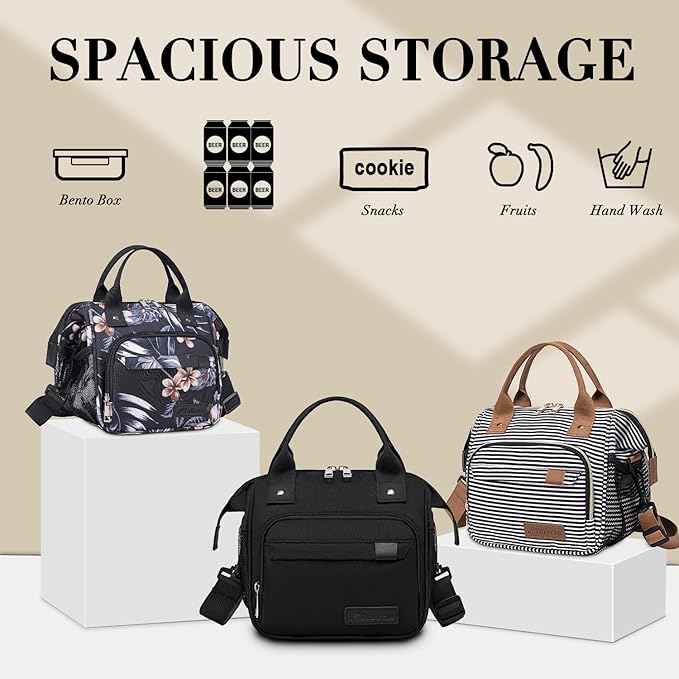 Small Lunch Bag Lightweight Insulated Lunch Box for Women Work Portable Soft Cooler for Picnic Travel Road Trips, Loncheras para Mujer, Black