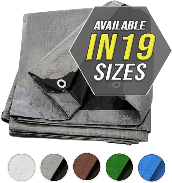 Large Waterproof Tarp - Heavy Duty 10 Mil Thick Poly Tarpaulin Ideal for Canopy Tents, Boats, RV or Pool Covers - Multipurpose Protective Tarps with Grommets for Indoor, Outdoor Use | 12' x 25' 2 Pack