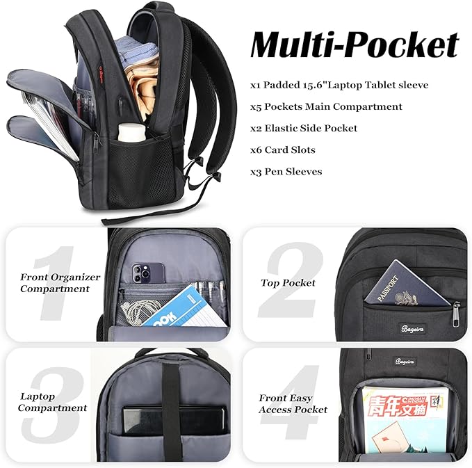 17.3 Inch Laptop Backpack, School Backpacks for teen boys, College High School Backpack. Travel Backpacks with usb Charging Port for Women Men. Anti-theft Waterproof Work Bookbags, Black
