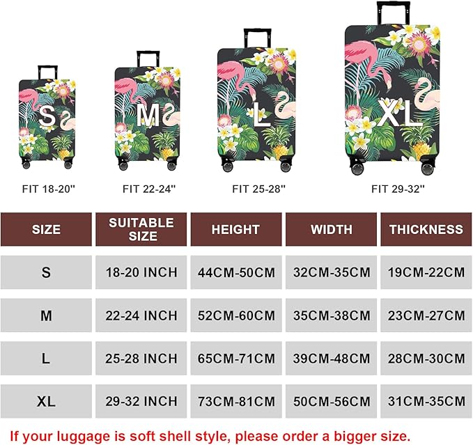 WUJIAONIAO Travel Luggage Cover Baggage Suitcase Cover Protector Skins 18-32 Inch (Flower flamingo, M (for 22-24 inch luggage))