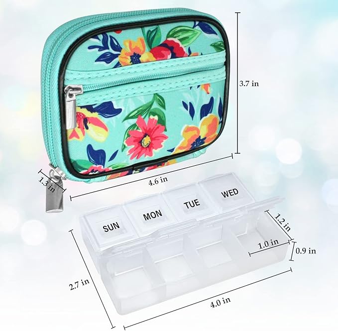 Serfeymi Weekly Travel Pill Organizer Pill Case for Purse with Removable 7 Day Pill Box, Fashionable Travel Medicine Organizer Pill Container for Medicine, Vitamin, Supplement - Green 01