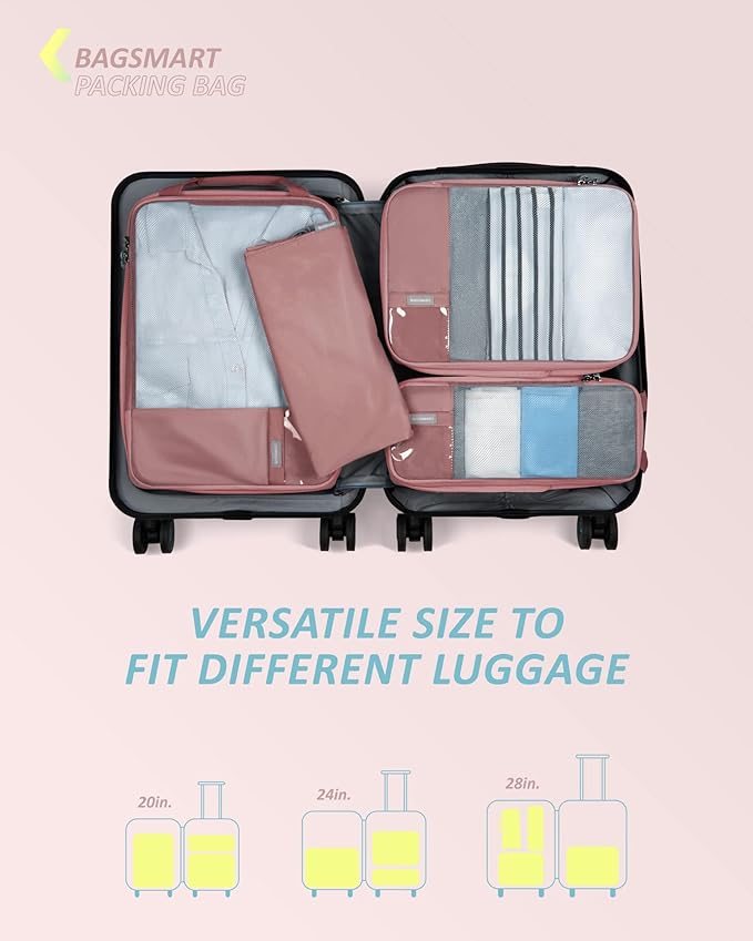 BAGSMART 6 Set Compression Packing Cubes - Lightweight Travel Essentials, Durable Luggage Organizer