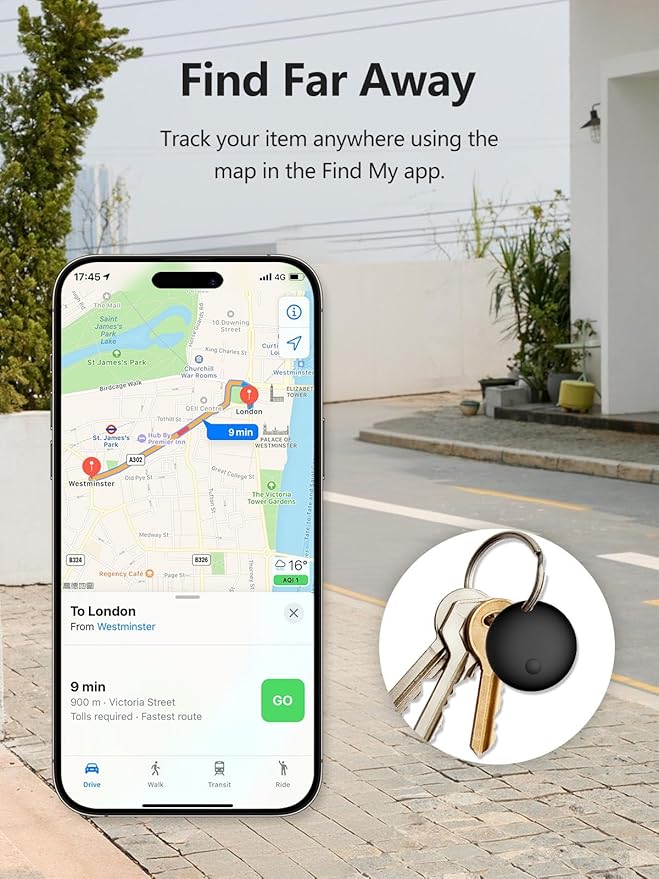 Tracker Tags, Item Finder Work with Apple Find My (iOS Only), Tracking Device Locator Smart Tag for Luggage, Keys, Wallet, Bike, Pets, Bags (Black, 4 Pack)