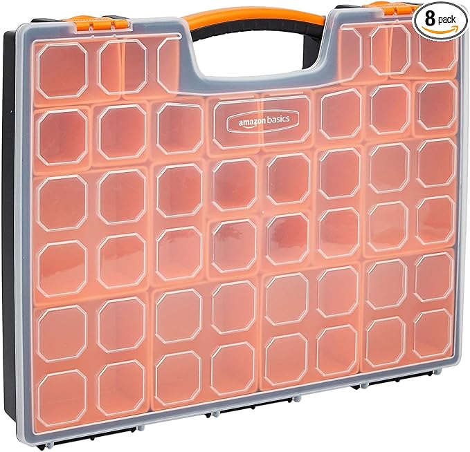 Amazon Basics 19-Removable Compartment Organizer, Black, Orange, 16.5 x 13.2 x 2.4 inches (Pack of 8)
