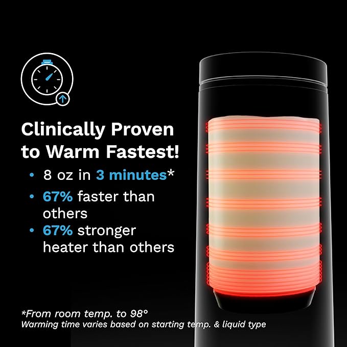 Baby Brezza SuperFast Portable Baby Bottle Warmer – 67% Faster - Travel Breastmilk Warmer and Formula Warmer - Safe, Even Heating - Up to 9oz - No Adapters, Grey