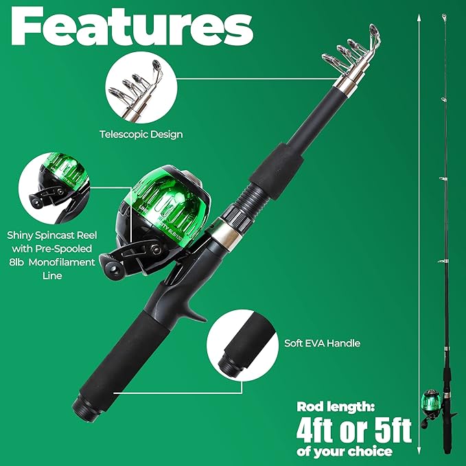 DaddyGoFish Kids Fishing Pole - Rod Reel Combo Tackle Box Starter Set - First Year Small Dock Gear Kit for Boys Girls Toddler Youth Age Beginner Little Children Junior Anglers Older Kids