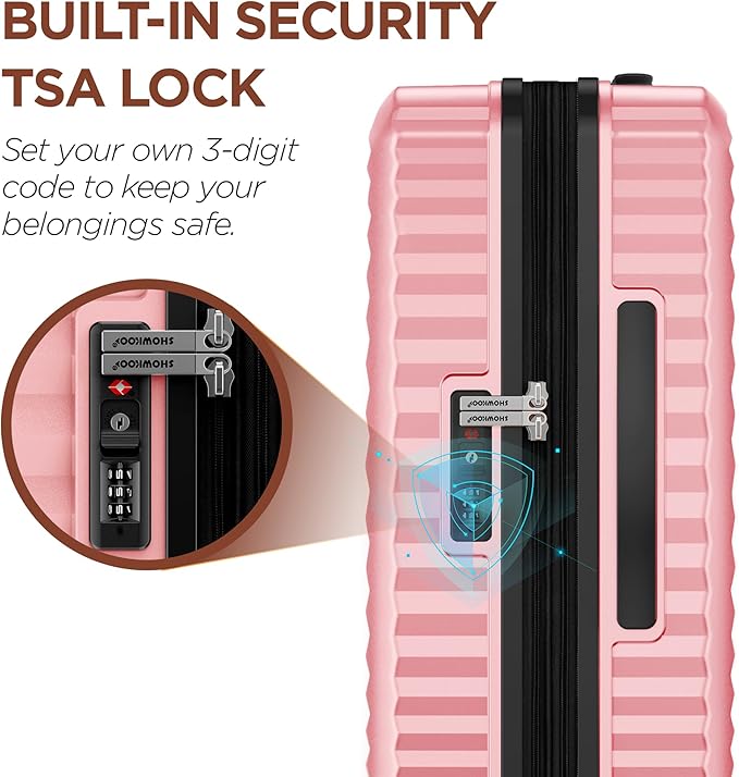 SHOWKOO Luggage Sets 3 Piece Hardside Expandable Suitcase with Double Spinner Wheels Tsa Lock, (Pink, 5 piece set)