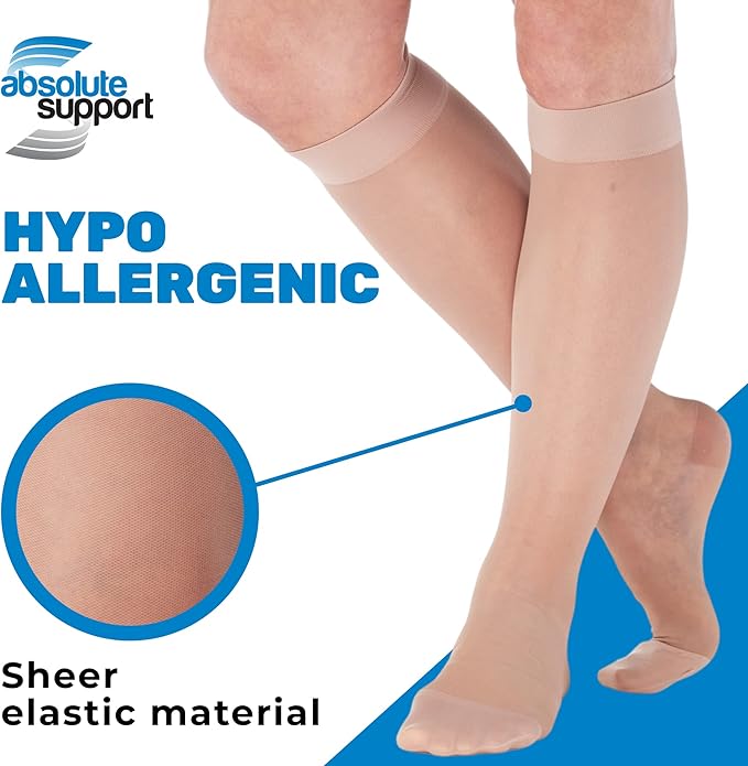 (3 Pairs - Closed Toe) Made in USA - Sheer Compression Socks for Women 15-20mmHg - Compression Stockings for Varicose Veins Circulation, Thrombosis, Embolism - Nude, Medium - A101NU2-3