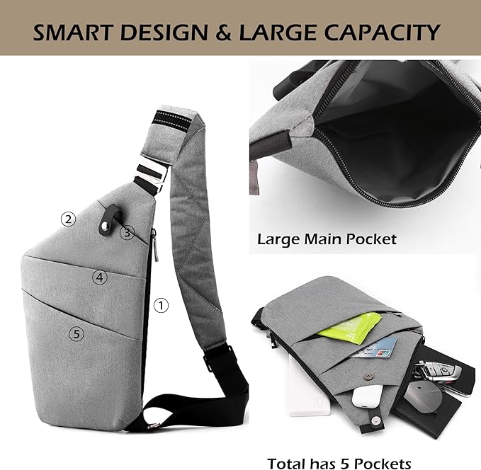 Anti Theft Crossbody Bags for Women Men, Multi-Pocket Shoulder Bag, Slim Sling Purse with 2 RFID Blocking Card (Right Shoulder-Viola)