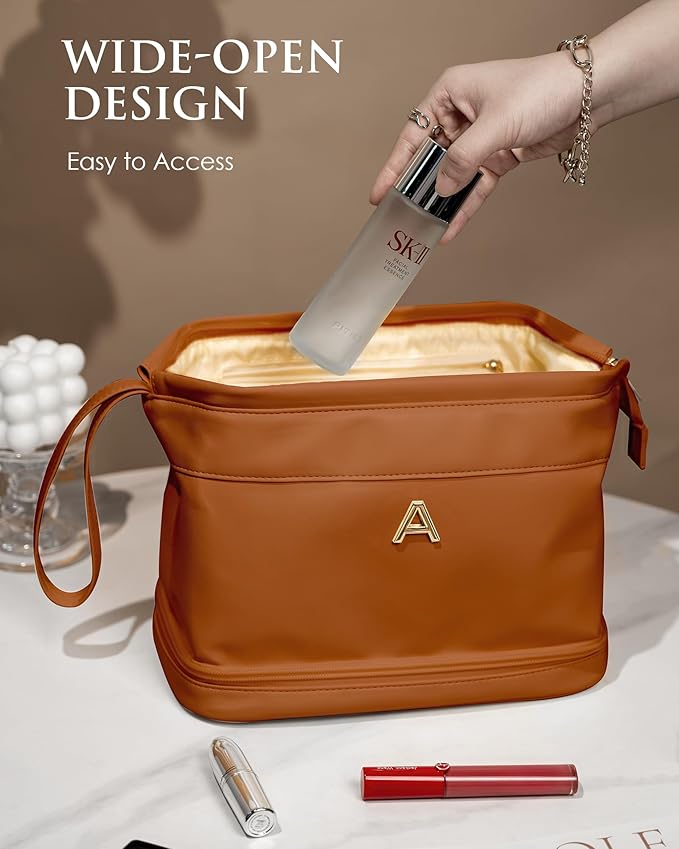Gifts for Women, Personalized Makeup Bag, Monogrammed Gifts, Initial Double Layer Cosmetic Bag with Makeup Brush Organizer, Travel Toiletry Bag, Gifts for Friends Female Mom, Teen Girl Gifts