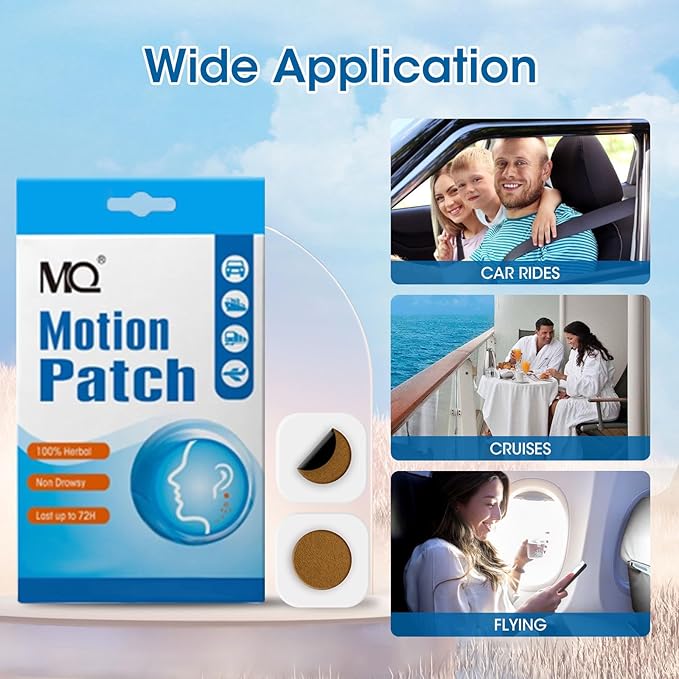 MQ Motion Sickness Patch,50 Count,Non Drowsy Sea Sickness Patches Behind Ear for Cruise Ship Travel, Waterproof Car Sick Patches Fast Acting & Long Last 72H