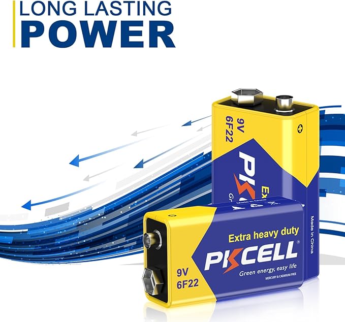PKCELL 9V Battery Carbon Zinc for Smoke Detectors 6F22 Battery, 10-Year Shelf Life，Ultra Long-Lasting(2 Count)