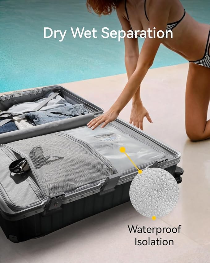 LUGGEX Checked Suitcase with Spinner Wheels, 28 Inch Aluminum Frame Zipperless Polycarbonate Hard Shell Suitcase, Charcoal Metallic
