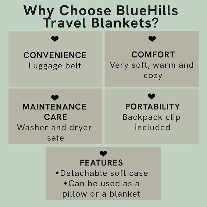 BlueHills Travel Blanket Pillow Rolled Premium Soft Plush Airplane Throw Traveling Gifts Compact in a Bag 70 X 48 inches Long Plane Flight Portable Lightweight Pink R02