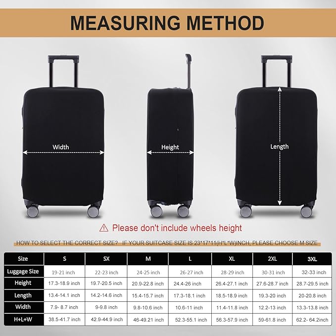 Travel Luggage Cover Suitcase Protector Scratch-Resistant Fit 19-31 Inch, Not Included Suitcase (Black, 2XL(30-31inch))