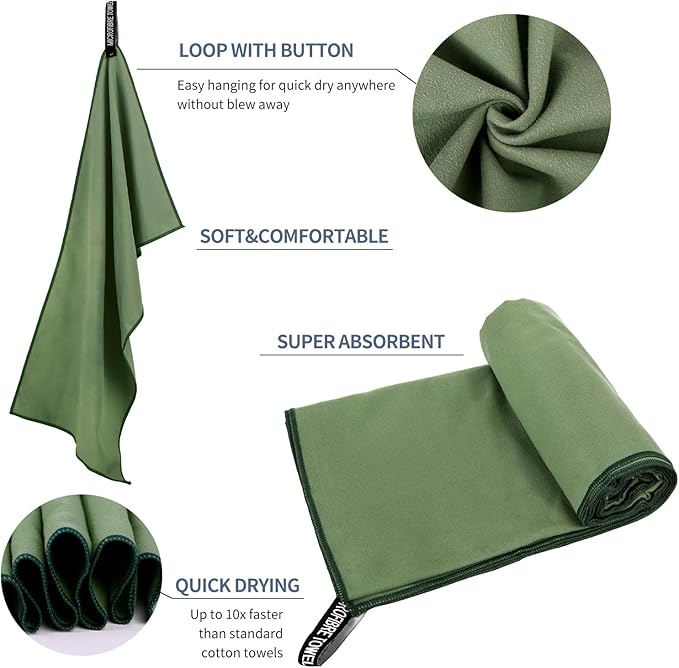 Microfiber Travel Towel, Soft Lightweight Quick Dry Towel, Super Absorbent Compact Travel & Sports & Beach Towels for Camping, Backpack, Gym, Swimming, Yoga, Hiking (M:20"×40" -ArmyGreen)