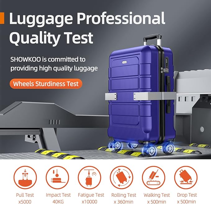 SHOWKOO Luggage Sets Expandable PC+ABS Durable Suitcase Sets Double Wheels TSA Lock 4 Piece Luggage Set Royal Blue