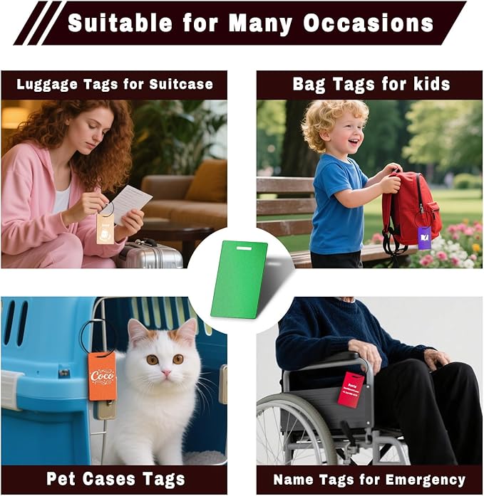 4PCS Personalized Luggage Tags for Travel Durable Aluminium Luggage Tags for Suitcases Custom Bag Tags for Backpacks Heavy Duty Personalized Name Tags for Birthday Gifts (Large,Purple)