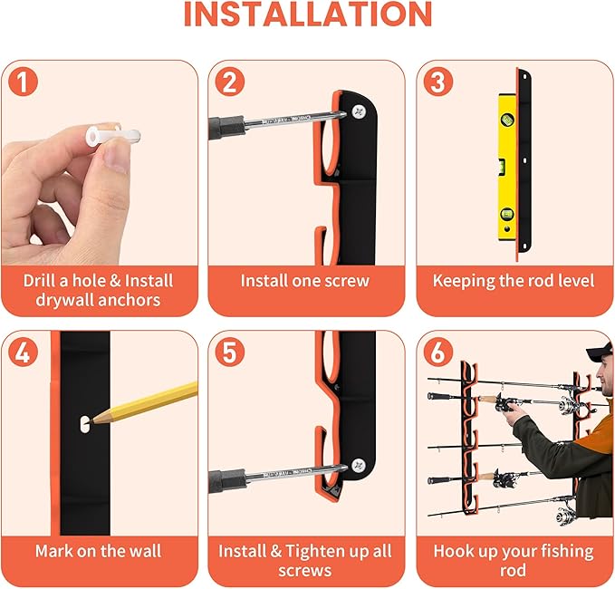 Fishing Rod Holder for Garage, H5 Wall or Ceiling Mounted Fishing Pole Holders with Soft Protective Pad, Fishing Rod Storage Organizer, Horizontal Fishing Rod Wall Mount Nets Storage (8 PACK)