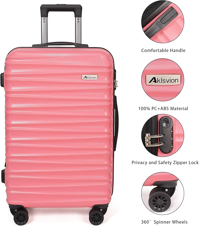 Luggage Set 3 Pieces (20/24/28) -Suitcase Set - Carry on Luggage with Wheels - Check-in Luggage - PC + ABS Durable Suitcase Rotating Silent Wheels Hardside Luggage with Spinner Wheels,5pcs (Pink)