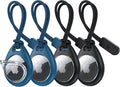 UNBREAKcable Holder for Apple AirTag with Strap- 4 Pack [Fit Tightly Design] [Easy to Install] [Hold Air Tag Securely] Waterproof TPU Shell Protective Case with Nylon Keychain Strap(Black&Blue)
