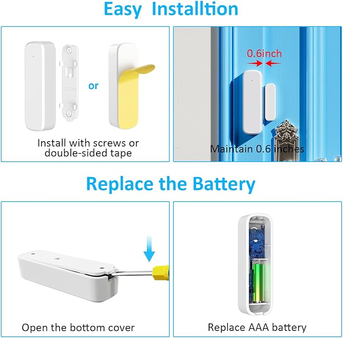 Wireless Door Chime, Door Open Sensor Alarm When Entry Business/Office/Store (500ft Range 51 Ringer Adjustable Volume) Home Alert Bell for Kid/Toddler Safety,1 Receiver +4 Sensors
