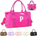 Overnight Bag for Kids Teen Girls Weekender Dance Bag Birthday Graduation Gifts,Initial Travel Duffel Bag Sports Gym Bag Personalized Weekender Bag Carry On Bags Preppy Gifts for Women(Hot Pink, P)
