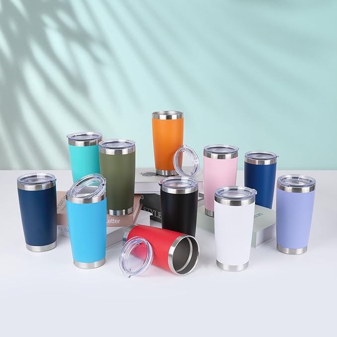 HASLE OUTFITTERS 20oz Stainless Steel Tumblers Bulk, Insulated Travel Cup with Lid, Double Wall Vacuum Coffee Mug for Cold & Hot Drinks 12 Pack, Orange