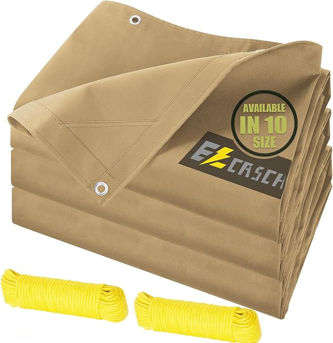 16’x20’ Canvas Tarps Heavy Duty Waterproof Tarpaulins with Aluminum Grommets,UV Resistant, 22Mil Multipurpose Drop Cloth, 14oz Cover Sheet for Outdoor and Indoor Use with Ropes Yellow