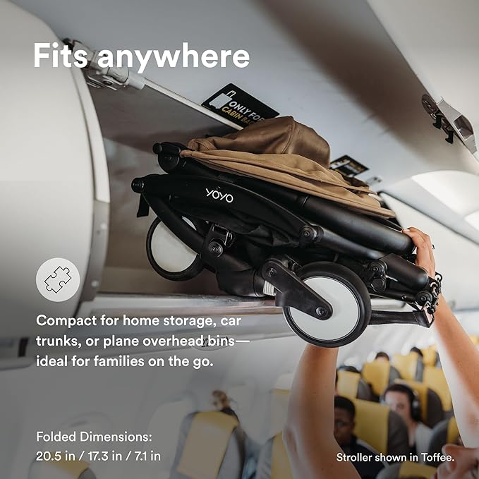 Stokke YOYO3 Stroller from 6 Months - Includes Black Frame/Taupe Seat Cushion + Canopy - Folds in & Out in a Flash - Light & Compact - Carry-On Compatible