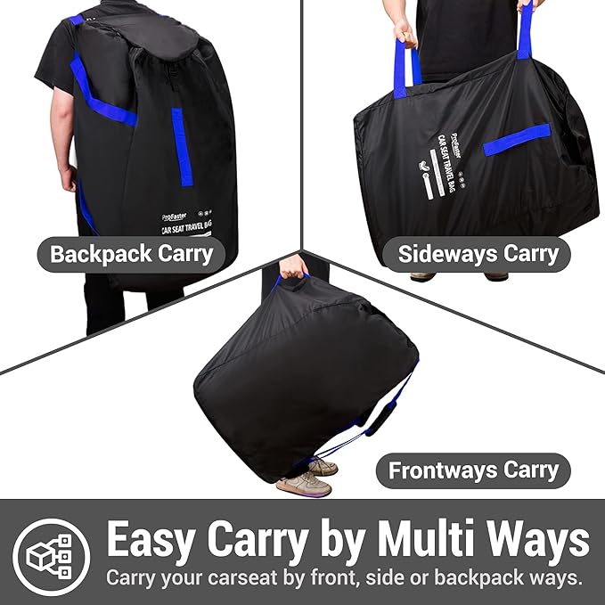 Car Seat Travel Bag Backpack for Air Travel - Karfast Universal Infant Carseat Gate Check Bag Cover for Airplane, Foldable with Pouch, Blue