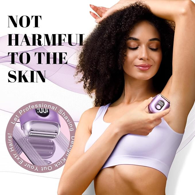 Cordless Electric Shaver for Women: Mini Electric Razors with LED Display - Rechargeable Bikini Trimmer - IPX7 Waterproof Wet Dry Face Razor for Body Pubic Leg (Purple Little)