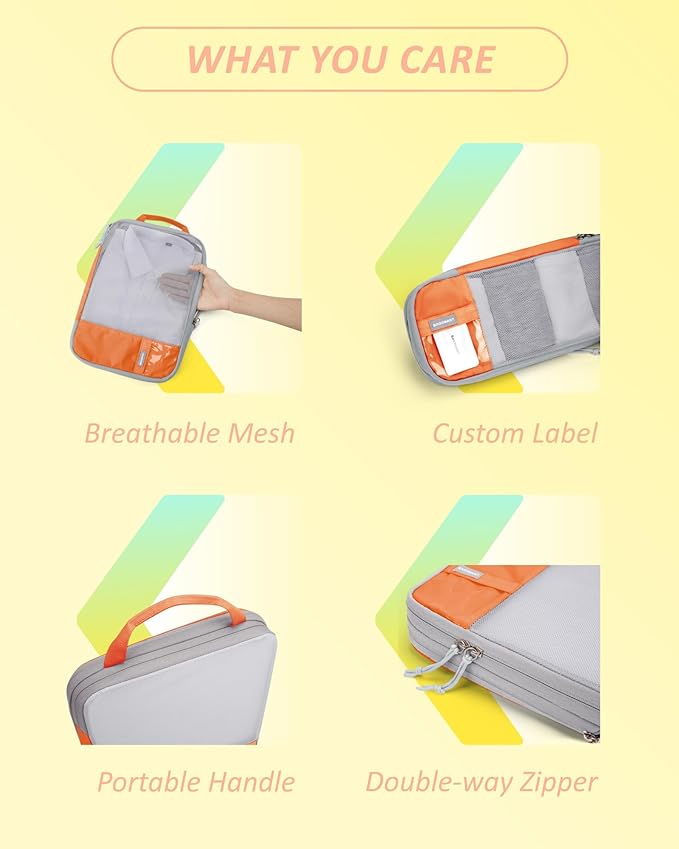 BAGSMART 6 Set Compression Packing Cubes - Lightweight Travel Essentials, Durable Luggage Organizer