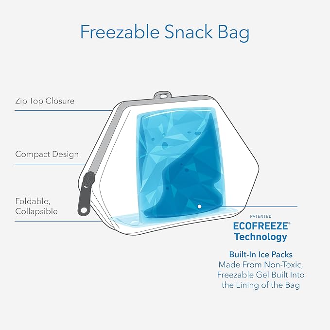 PackIt® Freezable Snack Bag, True Blue, Built with ECOFREEZE® Technology, Foldable, Reusable, Zip Closure, Designed For Keeping Snakcs Fresh On the Go, and Adults of all Ages