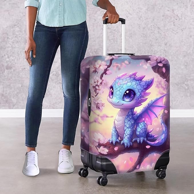 Dragon Suitcase Cover Travel Luggage Protector Washable Elastic Suitcase Covers Anti-Scratch Zip Closure Lugagge Covers for Suitcase Cherry Blossom Luggage Cover Fits 30-32 Inch, XL
