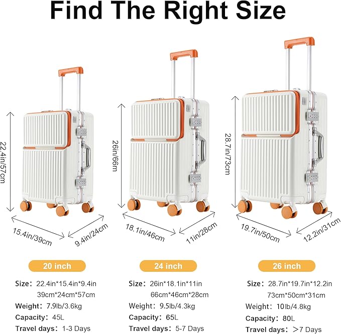 Hard Shell Luggage 20 Inch Travel Luggage, 22x14x9 Airline Approved with TSA Lock, PC+ABS Aluminum Frame, Lightweight Travel Luggage 20'' 24'' 26'' Carry-On (orange, 20 inch)