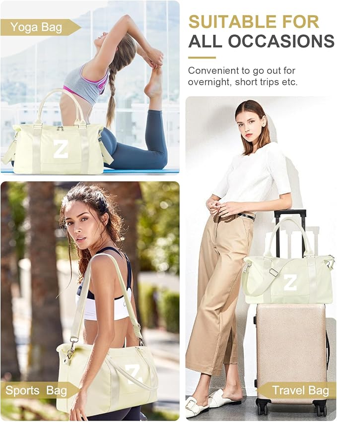 Initial Travel Duffel Bag Sports Gym Bag for Kids Teen Birthday Gifts,Beige Personalized Weekender Bag Carry On Dance Bags for Women Men,Waterproof Monogram Overnight Bag with Trolley Sleeve(Letter Z)