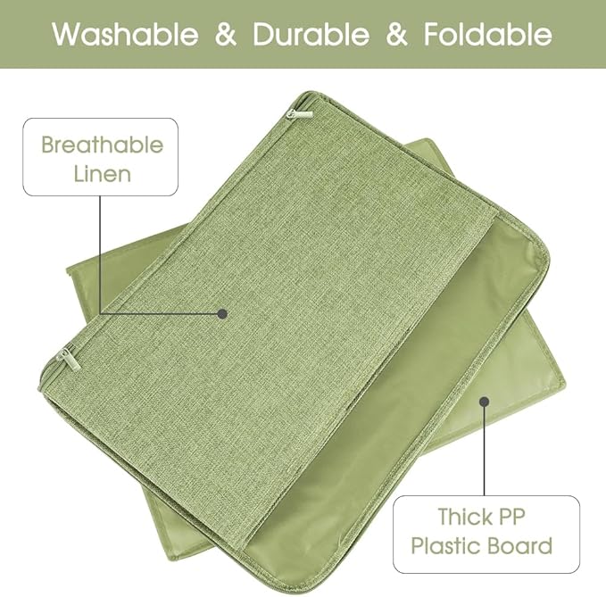 ANMINY 3PCS Storage Bins with Zipper Lids 36 Qt Lidded Fabric Storage Boxes Baskets Cubes with Handles Collapsible Washable Cotton Linen Closet Shelf Clothes Organizer Containers - Green, Large