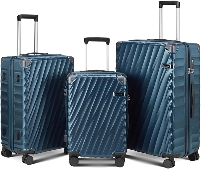 Luggage sets 3 piece with Spinner Wheels, PC Hard Shell Travel Luggage, Carry On suitcase with TSA Lock,YKK Zippers,Charcoal Metallic (Navy, 3 Piece Sets(20/24/28))