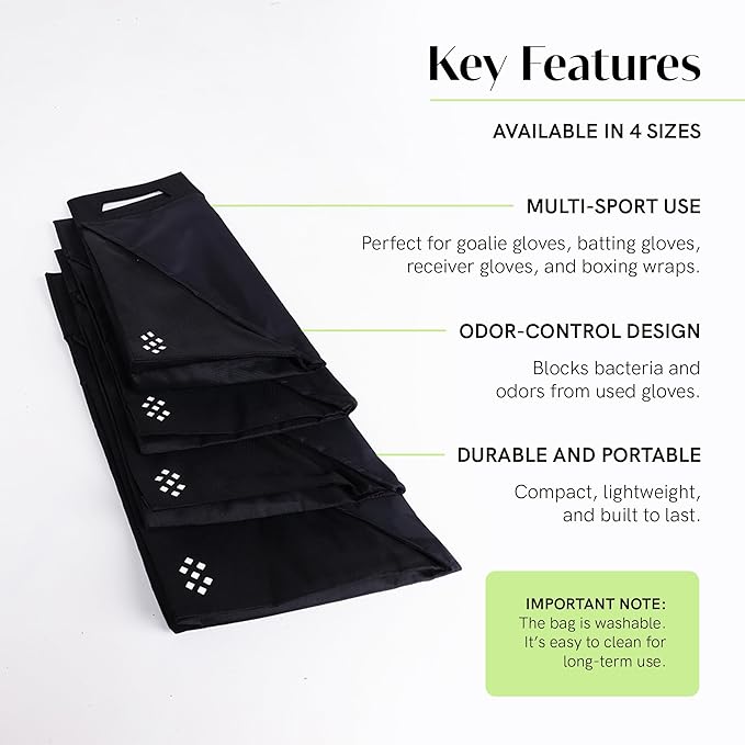 Salt Glove Bag Smell-Proof Durable Odor Containing Bag for Gloves - Large - Water-Resistant and Easy to Clean Smell Proof Bag - Black