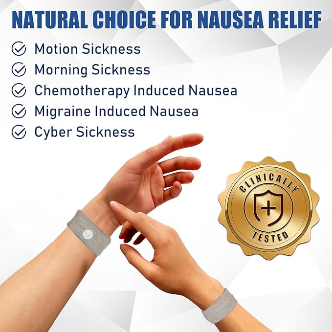 Motion Sickness Bands Anti Nausea Wristband for Adult and Kids Morning Sickness Relief for Pregnant Women Acupressure Nausea Relief for Car, Sea, Air Sickness -4 Pairs Grey, Black, Blue, Pink