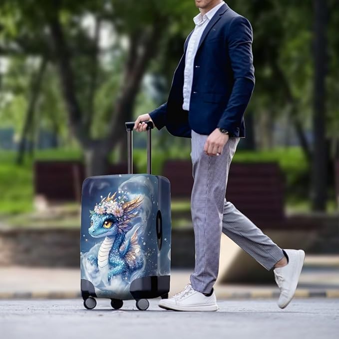 Dragon Luggage Cover Universal Fit 30-32 Inch Anti-Slip Elastic Spandex Suitcase Cover with Invisible Zippers Washable Baggage Case Scratch Resistant Travel Suitcase Protector