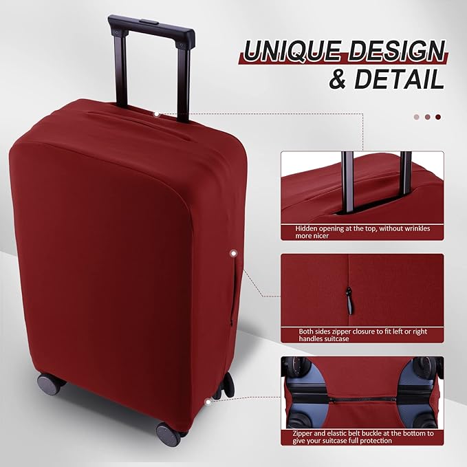 Travel Luggage Cover Suitcase Protector Scratch-Resistant Fit 19-31 Inch Suitcase, Not Included Suitcase (Claret, 2XL(30-31 inch))