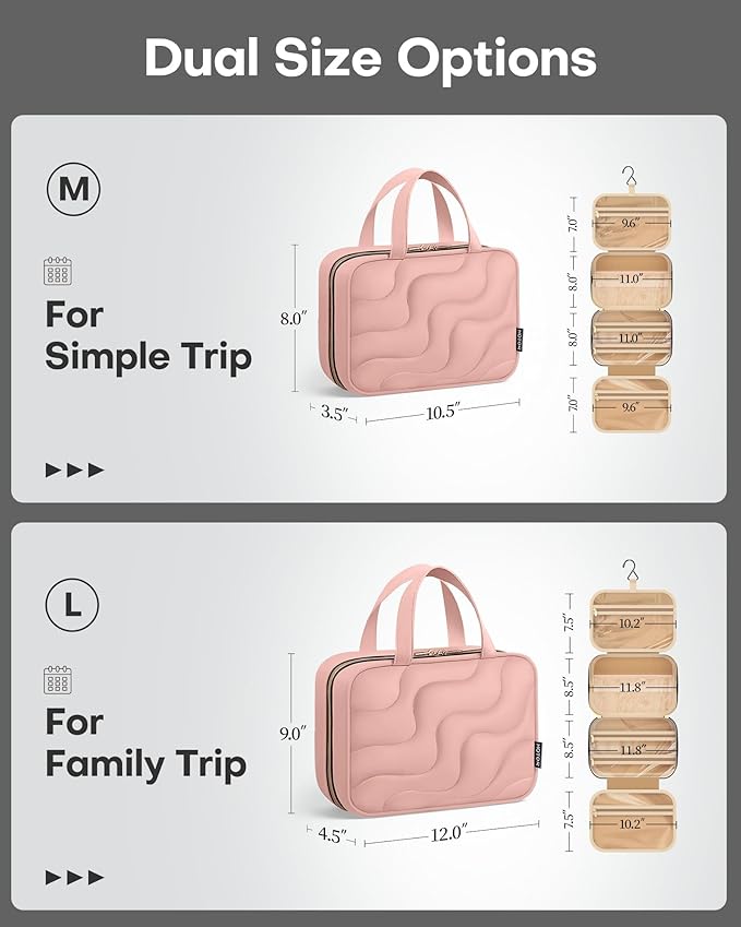 HOTOR Hanging Toiletry Bag - Spacious Travel Toiletry Bag for Women & Men, Multi-Pocket Makeup Organizer, Travel & Cruise Essentials for Business Trip, Gym, Dark Pink, 11.0" x 8.7" x 3.9"