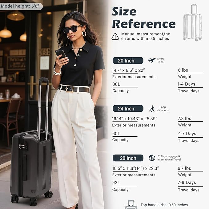 Coolife Luggage Suitcase PC+ABS with TSA Lock Spinner Carry on Hardshell Lightweight 20in 24in 28in(sliver, S(20in_carry on))