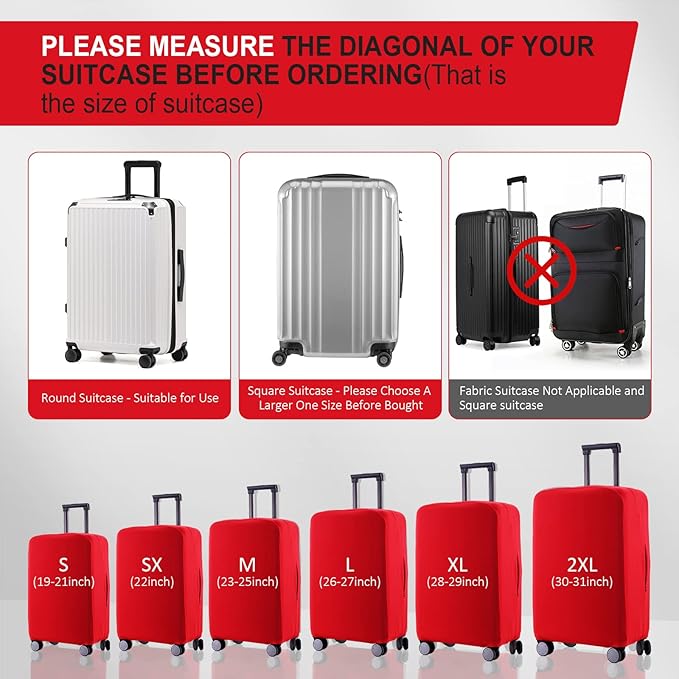 Travel Luggage Cover Suitcase Protector Scratch-Resistant Fit 19-31 Inch Suitcase, Not Included Suitcase (Red, SX(22-23 inch))