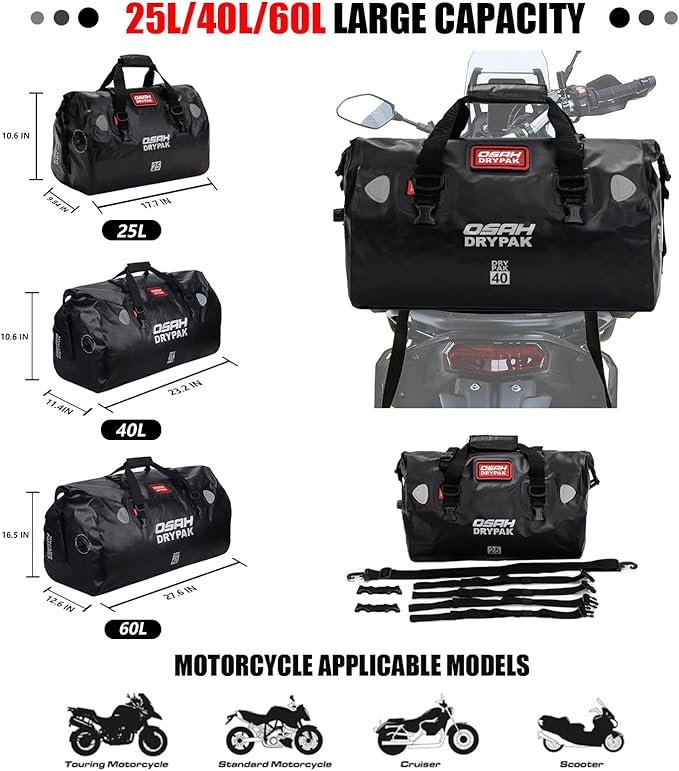 Waterproof Duffel& Luggage Bag - Motorcycle Dry Bag Tail Saddle Bags with Roll Top Closure,Large Storage Space,for Camping, Kayaking, Fishing & Traveling(Jungle, 40L)