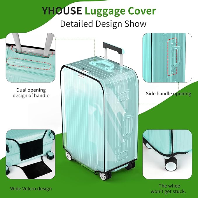 Suitcase Covers For Luggage, 26 Inch Clear PVC Luggage Covers Protector Full Thicken Transparent Waterproof Suitcase Sleeve With Large Velcro for 26" Wheeled Suitcases